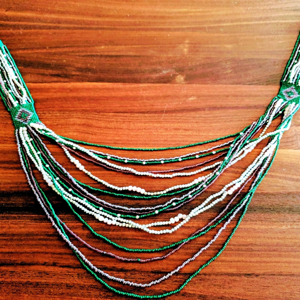 ZAD Silvertone Bead Geometric Layered Necklac